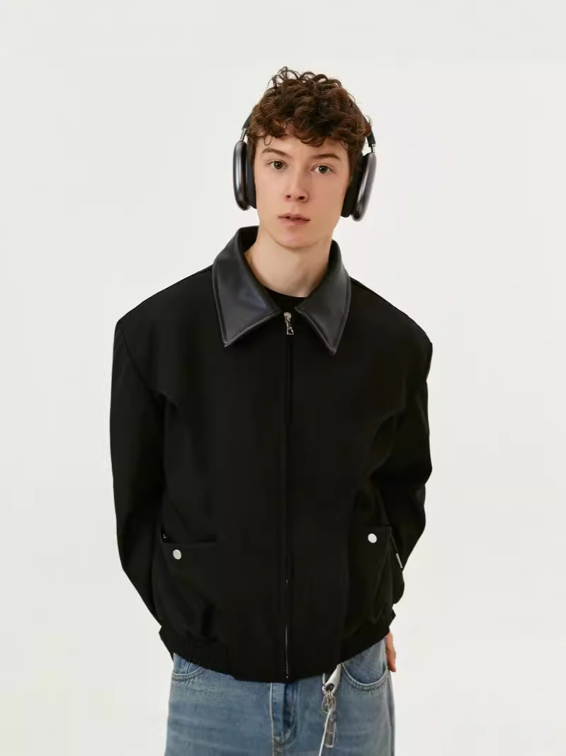 Mens Outerwear | Bomber Jacket in Faille Black