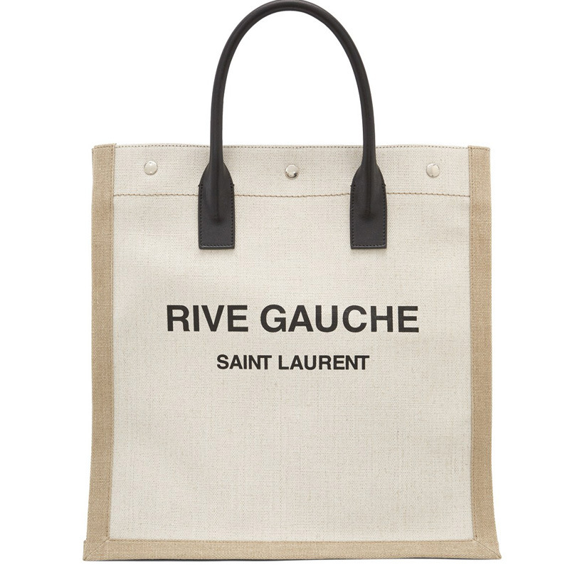 Mens Totes | RIVE GAUCHE large tote bag in printed canvas and leather Lin Blanc