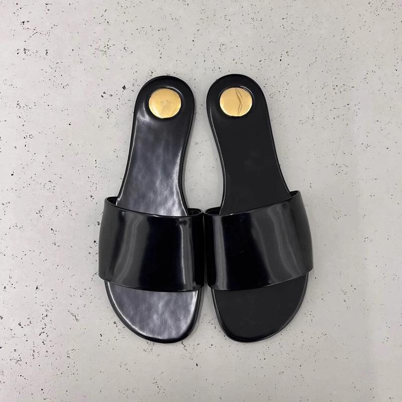 Womens Flat Sandals | CARLYLE slides in glazed leather Black