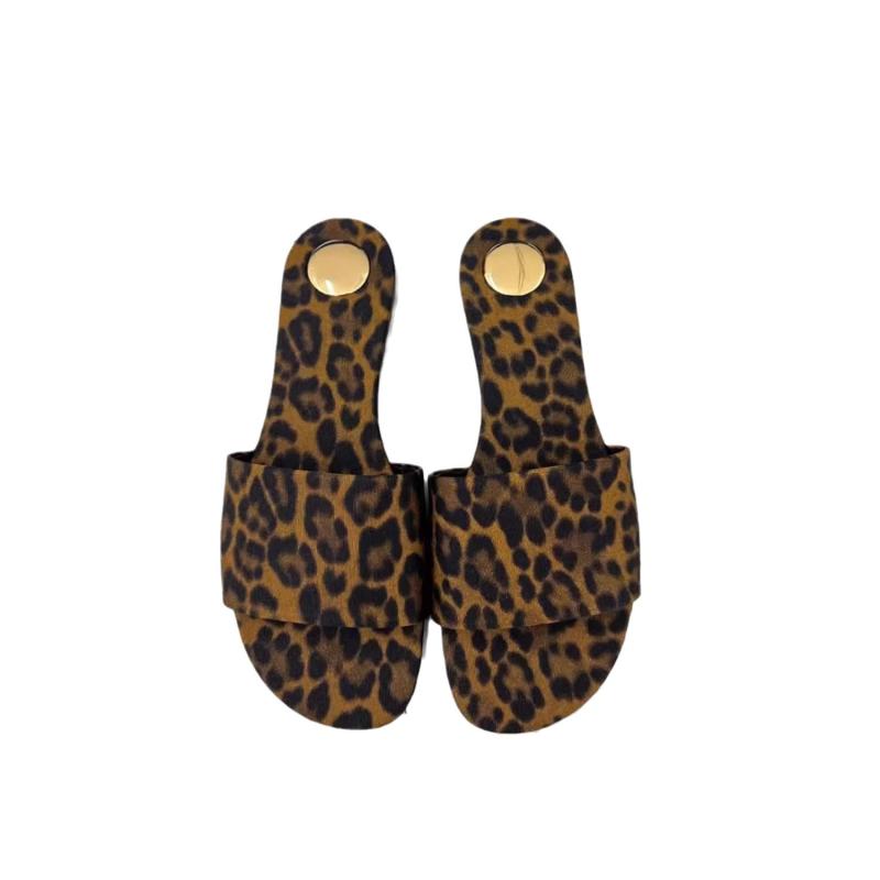 Womens Flat Sandals | CARLYLE slides in leopard grosgrain Manto Naturale