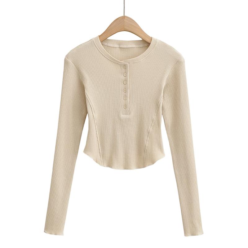 Womens Knitwear | Henley Shirt in Knit Beige