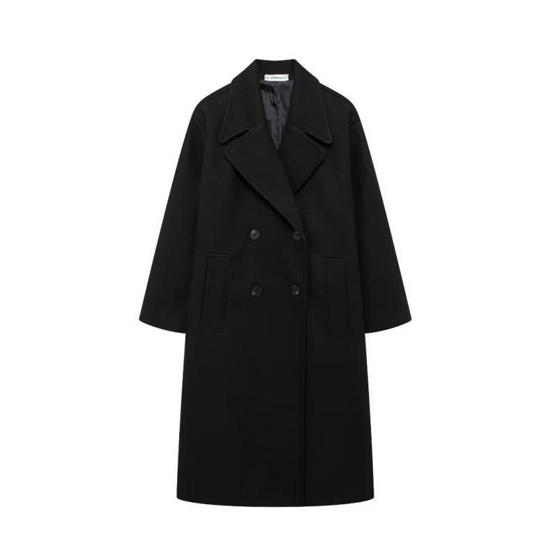 Womens Leather And Coats | Double-Breasted Peacoat in Wool Black