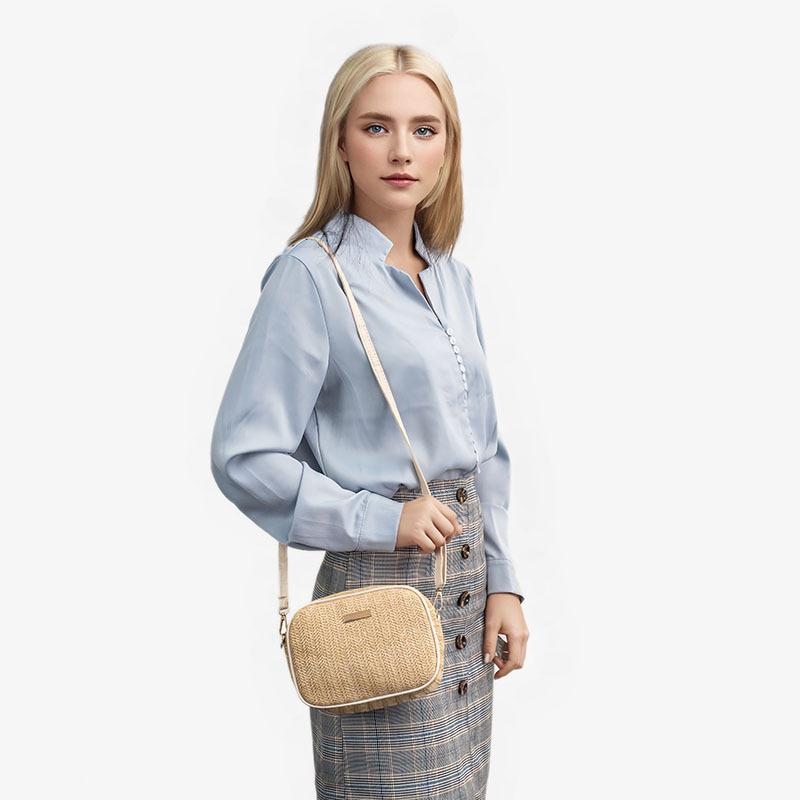 Womens Mini Bags | GABY zipped pouch in raffia Naturel And Brick