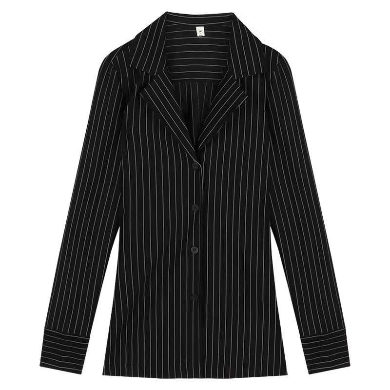 Womens Shirts And Tops | Pajama Shirt in Striped Silk Satin Black Craie