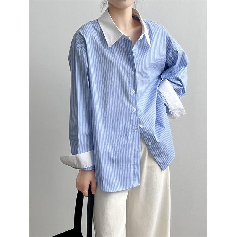 Womens Shirts And Tops | Winchester Boyfriend Shirt in Cotton Bleu Blanc